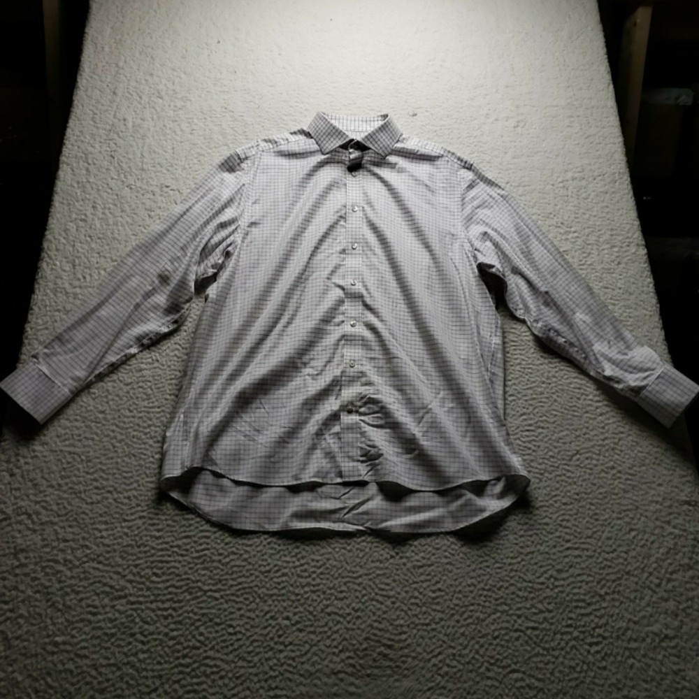 Charles Tyrwhitt Dress Shirt Mens 17.5 36/37 White Check Classic Fit Non Iron LS
